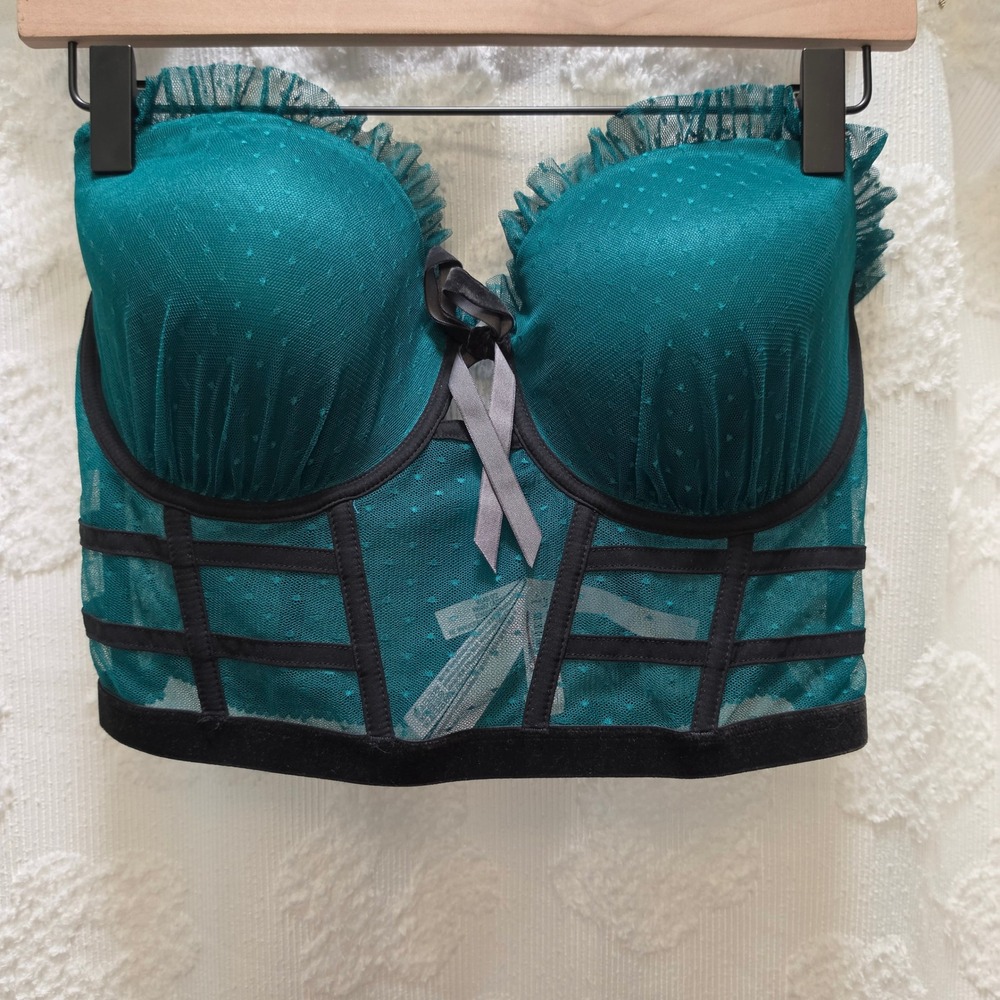 NWT‎ Victoria's Secret Dream Angels Teal Swiss Dot Mesh Corset Bustier Top 36DD